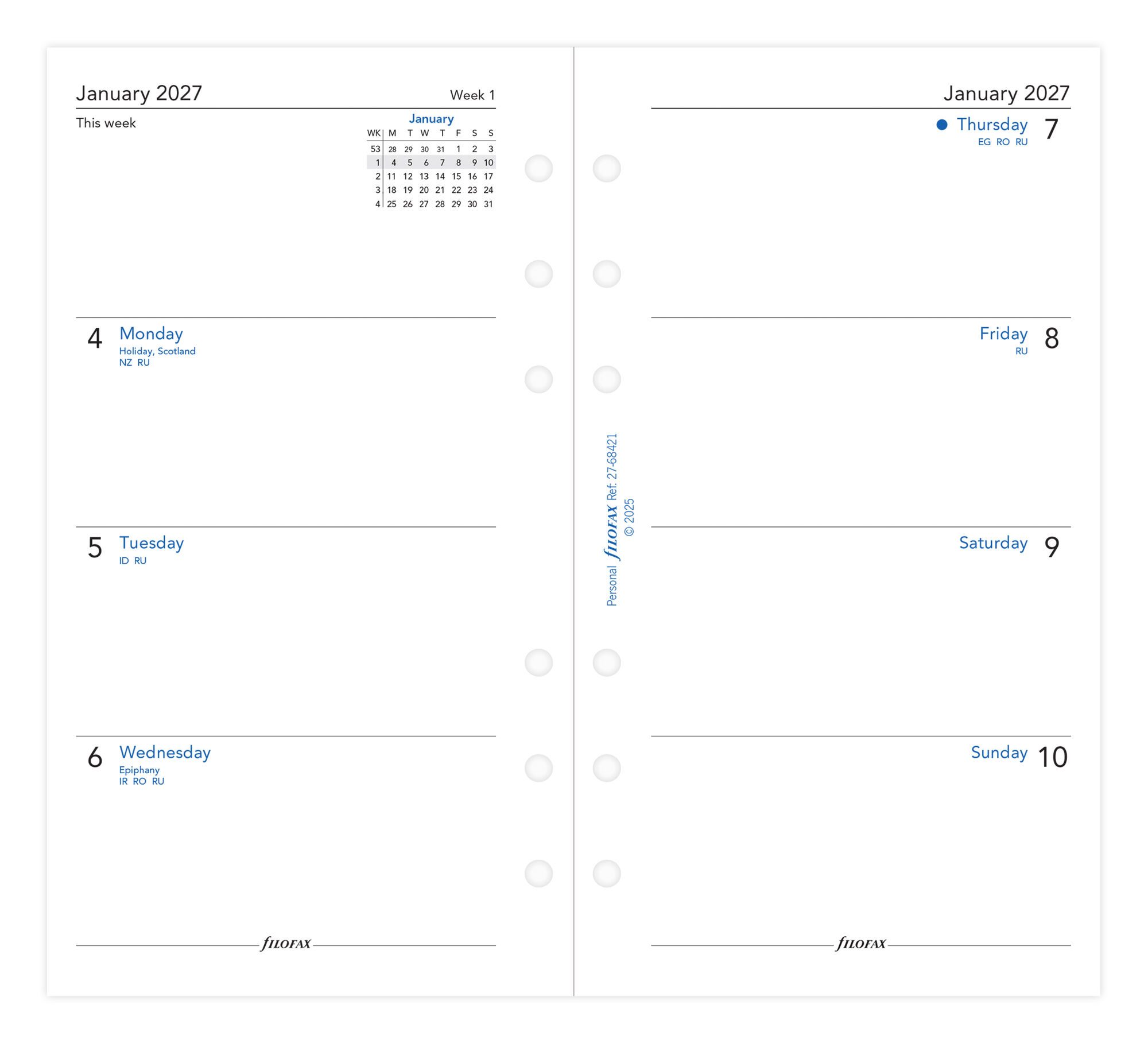 Filofax 2027 Personal Week On Two Pages Monday Start Diary Refill - Image 2