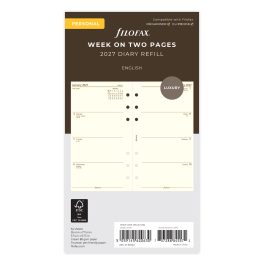 Filofax 2027 Personal Week On Two Pages Cotton Cream Diary Refill