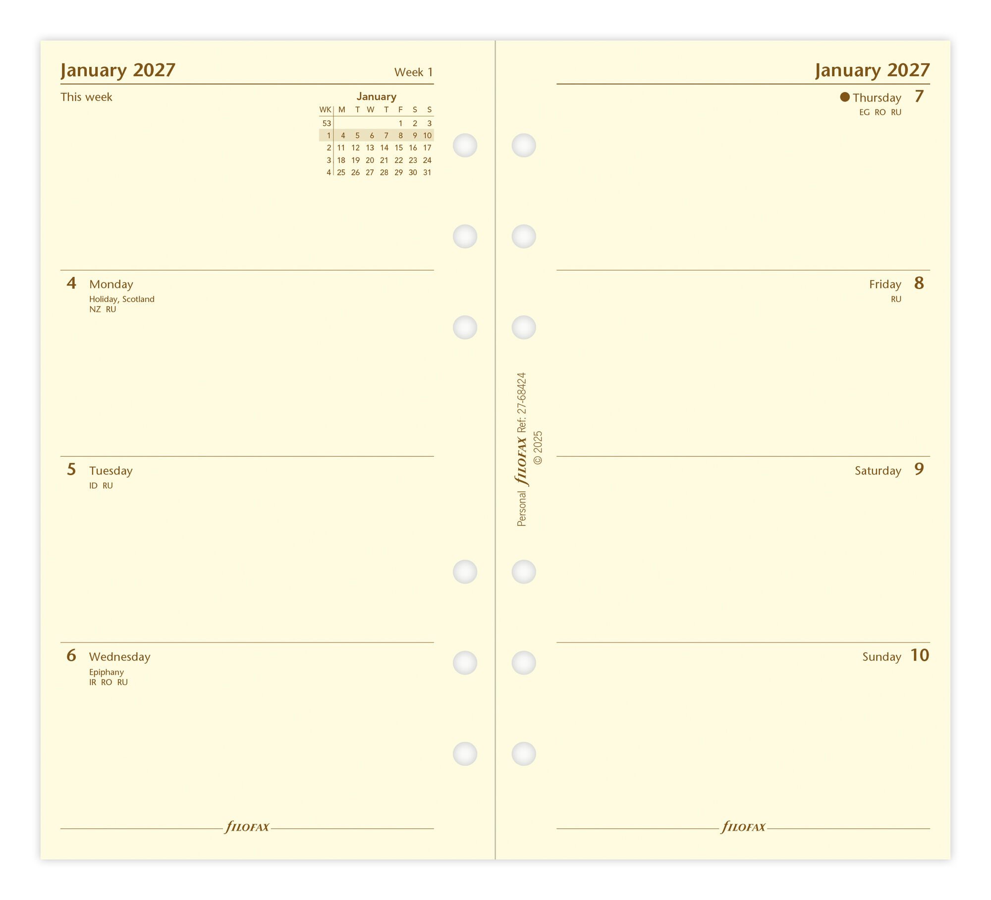 Filofax 2027 Personal Week On Two Pages Cotton Cream Diary Refill - Image 2
