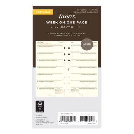 Filofax 2027 Personal Week on One Page Cotton Cream Diary Refill