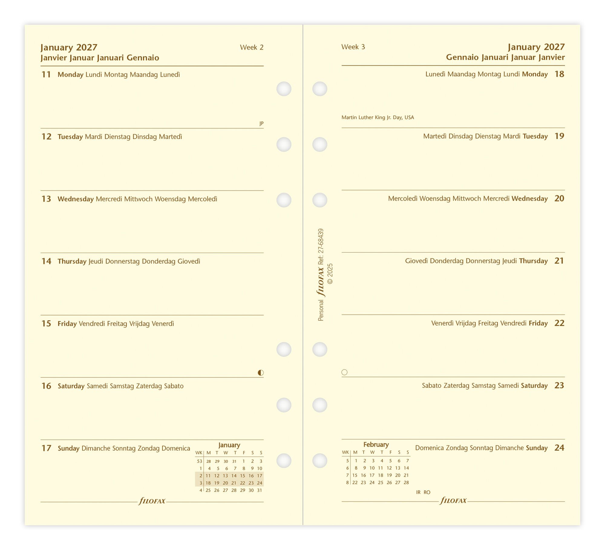 Filofax 2027 Personal Week on One Page Cotton Cream Diary Refill - Image 2