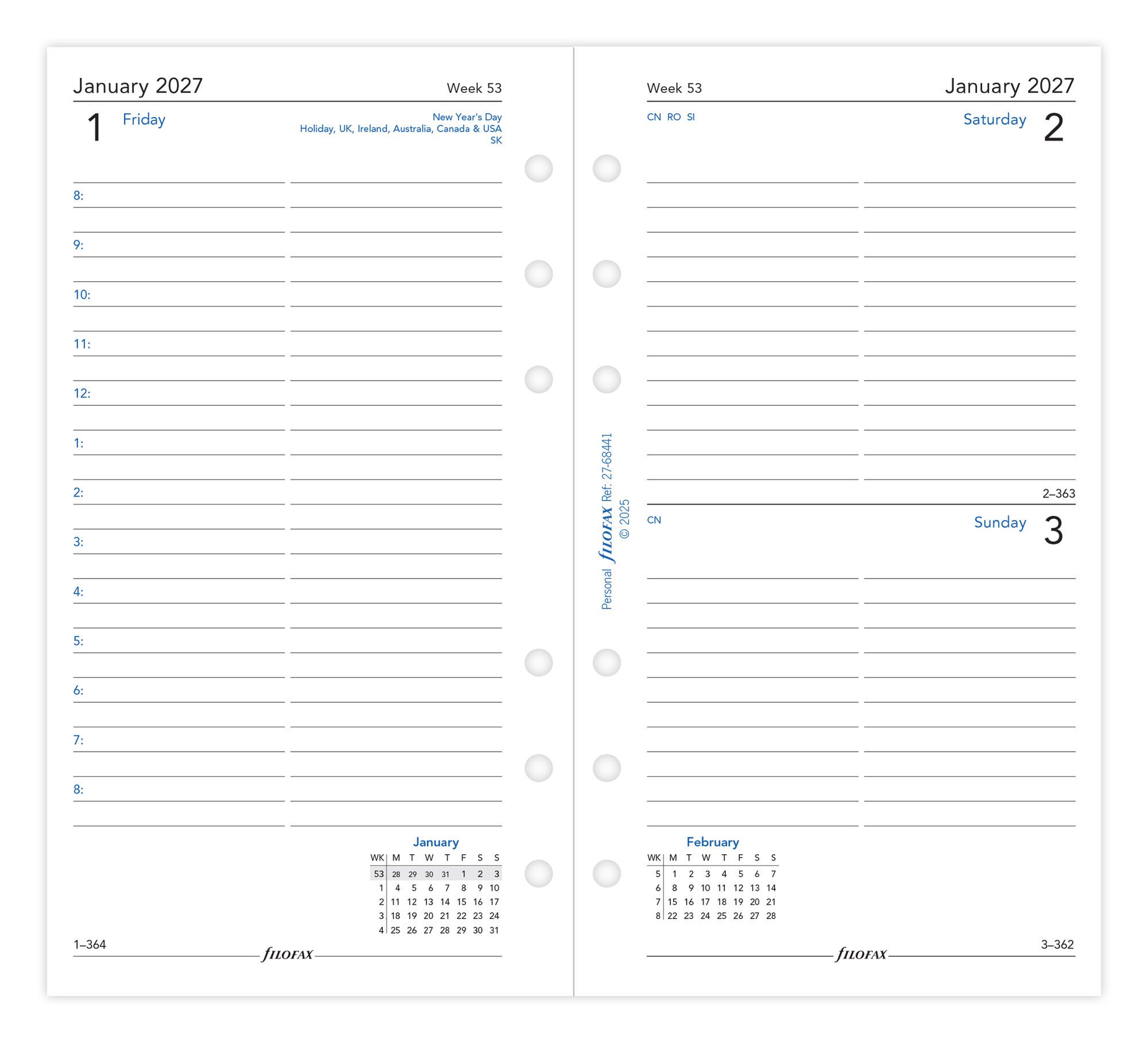 Filofax 2027 Personal Day Per Page Appointments Diary Refill - Image 2
