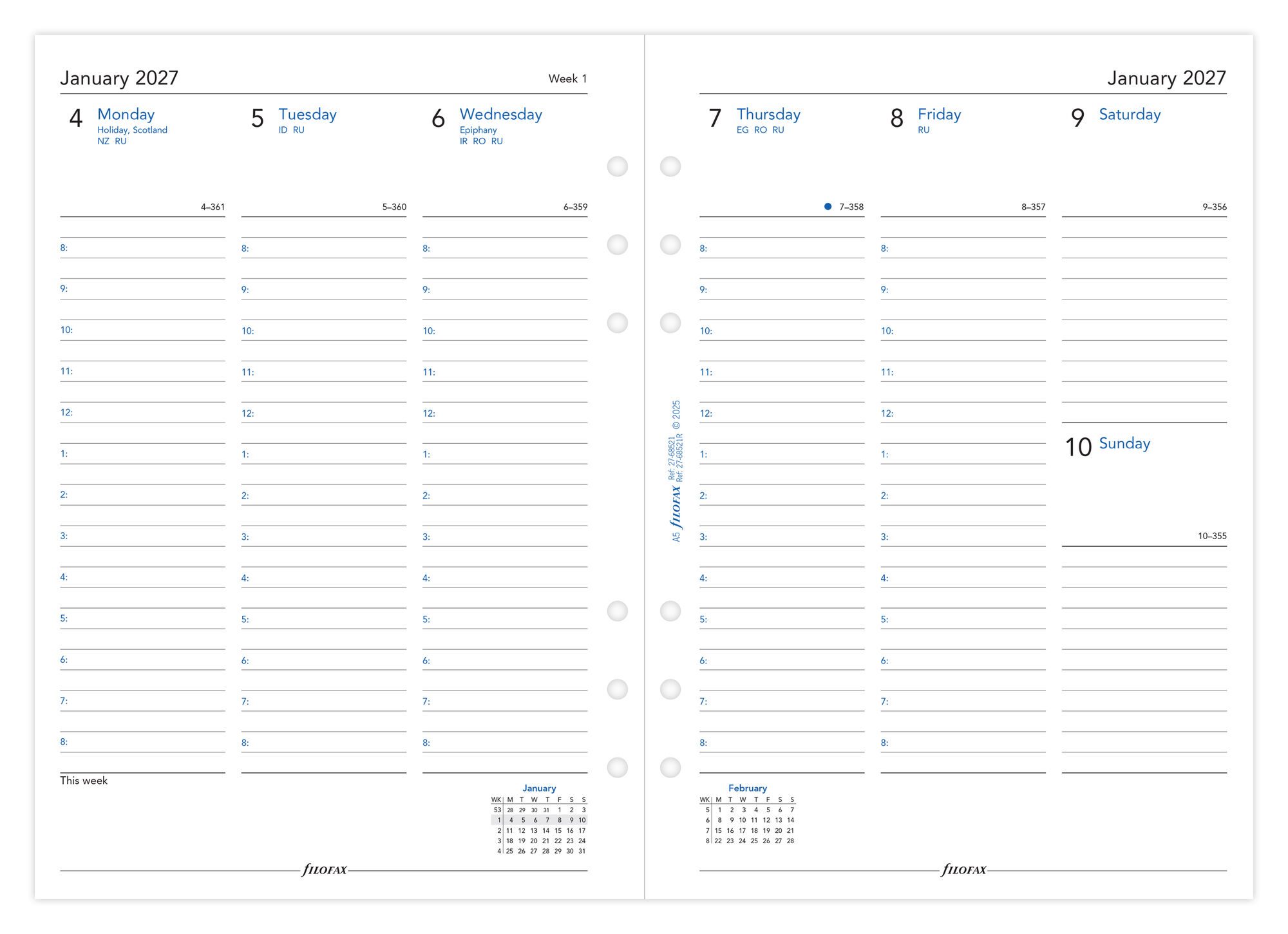 Filofax 2027 A5 Week On Two Pages Column Format Diary Refill - Image 2