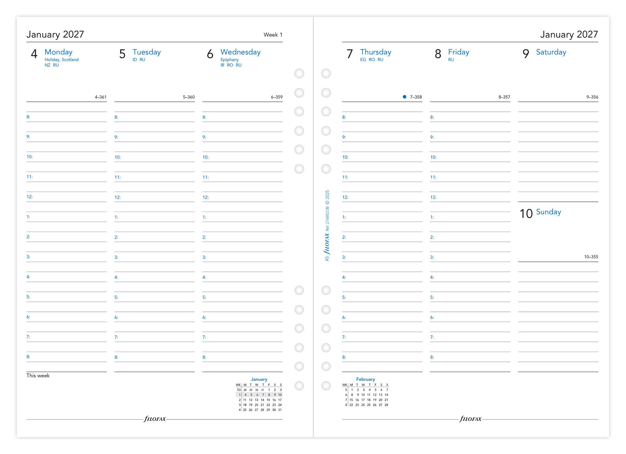 Filofax 2027 A5 Week On Two Pages Multi-Fit Diary Refill - Image 2