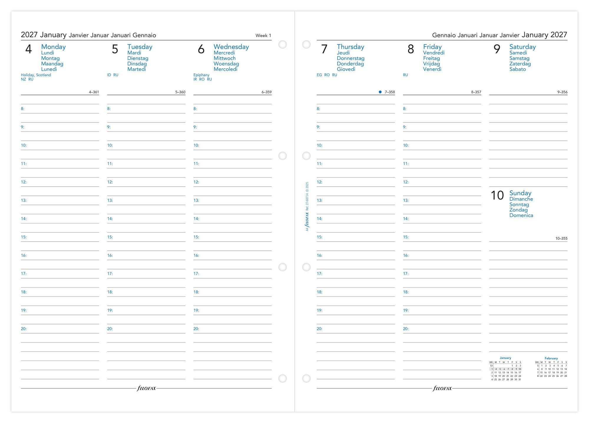 Filofax 2027 A4 Week On Two Pages Appointments Diary Refill - Image 2