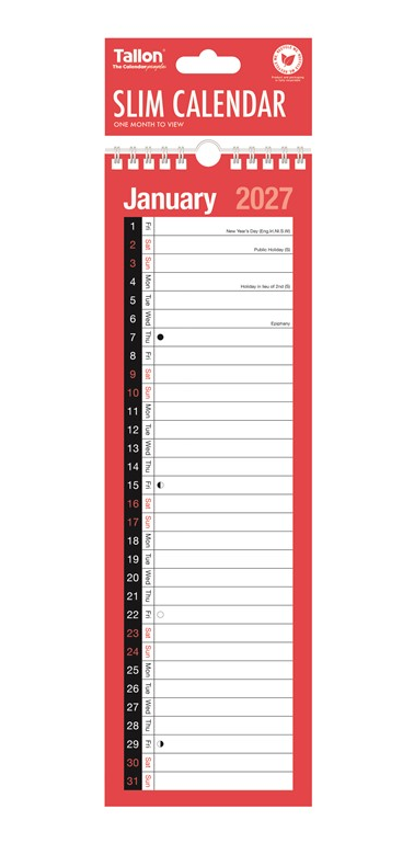 Tallon 2027 Red & Black Month To View Slim Calendar