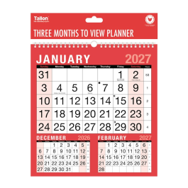 Tallon 2027 Red & Black 3 Months To View Planner