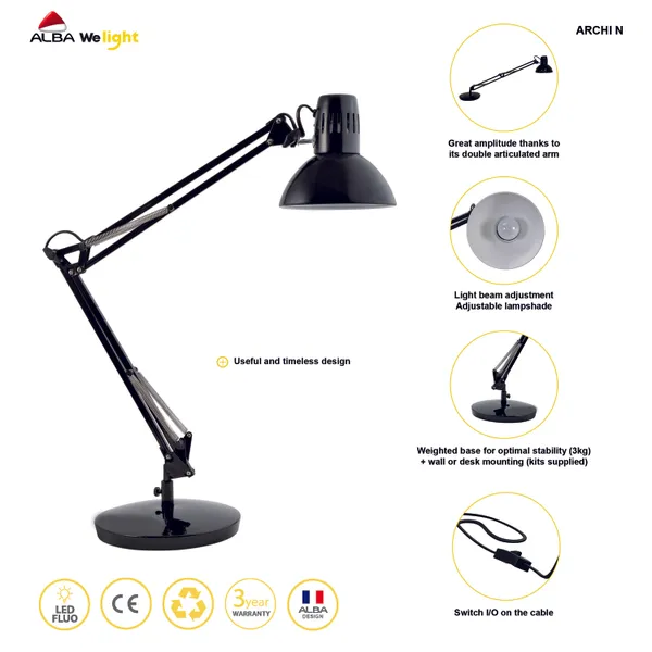 Alba Black Architect Desk Lamp - Image 2