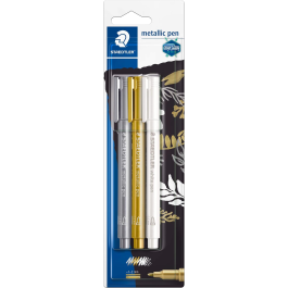 Staedtler Metallic Fibre Tip Markers Assorted Colours Pk 3